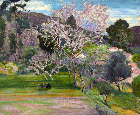 Gathering beneath Flowering Trees, vintage artwork by Victor Charreton, 12x8" (A4) Poster