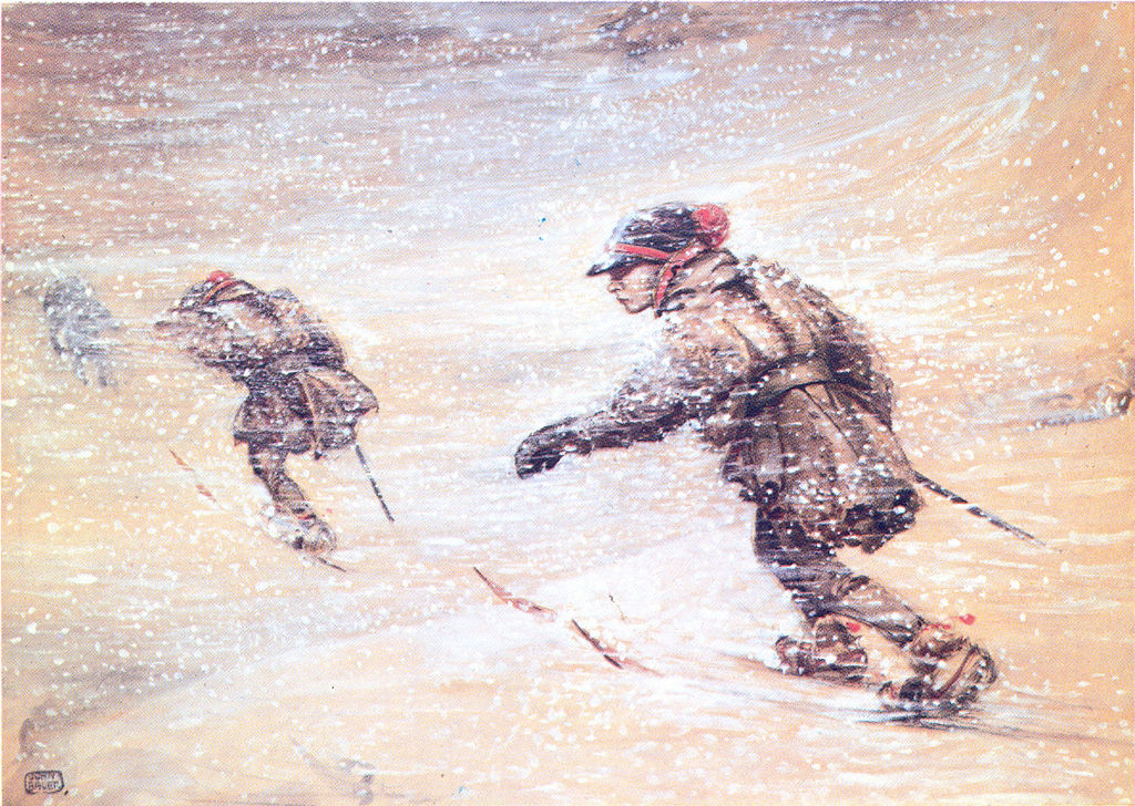 Laplanders in snowstorm, vintage artwork by John Bauer, 12x8" (A4) Poster