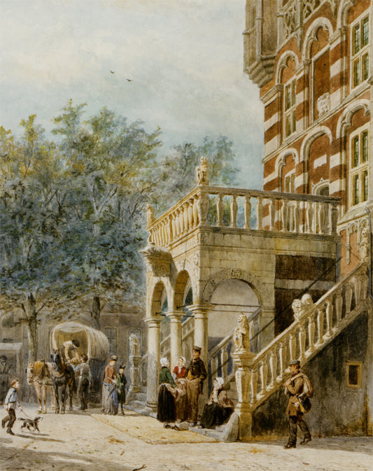 Figures at the Bank in Deventer, vintage artwork by Cornelis Springer, A3 (16x12") Poster Print