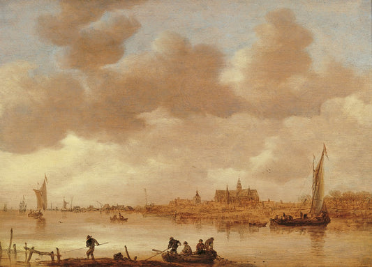 River Landscape with a Town in the Background, vintage artwork by Jan van Goyen, 12x8" (A4) Poster