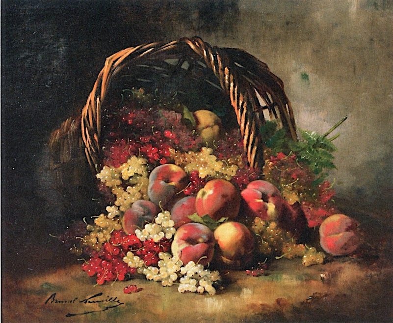  Peaches Spilling from a Basket by Alfred Brunel de Neuville,A3(16x12")Poster