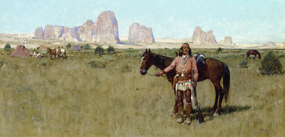 Warrior and Teepees, vintage artwork by Henry F. Farny, 12x8" (A4) Poster