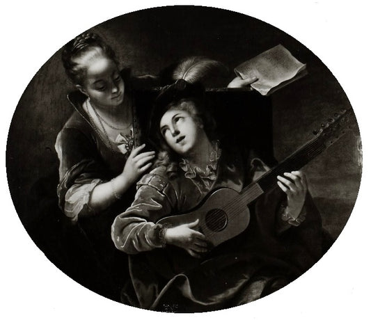 Le duo galant, gravure de Dupuis, vintage artwork by After Jean Raoux, 12x8" (A4) Poster