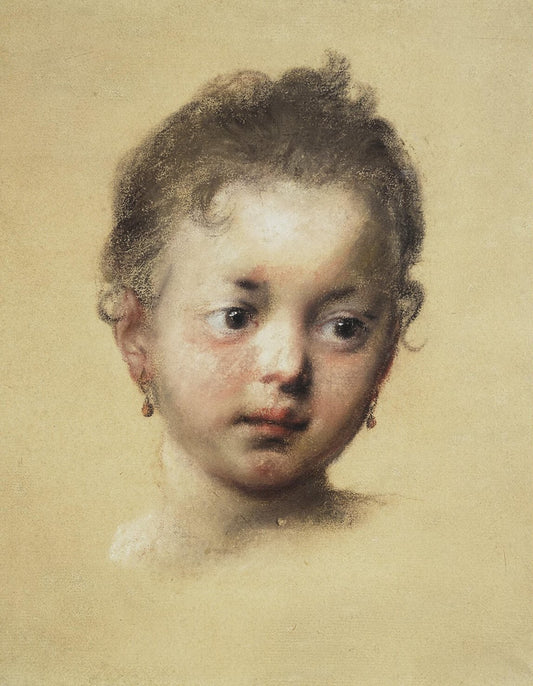 Head of a Child in Face, vintage artwork by Rosalba Carriera, 12x8" (A4) Poster