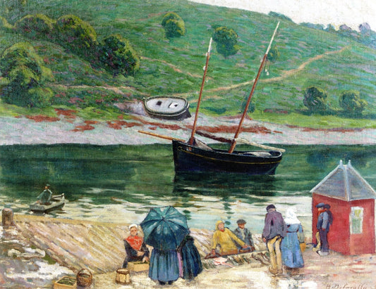 The Fish Market, Pont-Aven, vintage artwork by Henri DeLavallee, 12x8" (A4) Poster