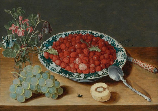 Still Life with Strawberries in a Wan-Li Bowl, vintage artwork by Isaak Soreau, 12x8" (A4) Poster