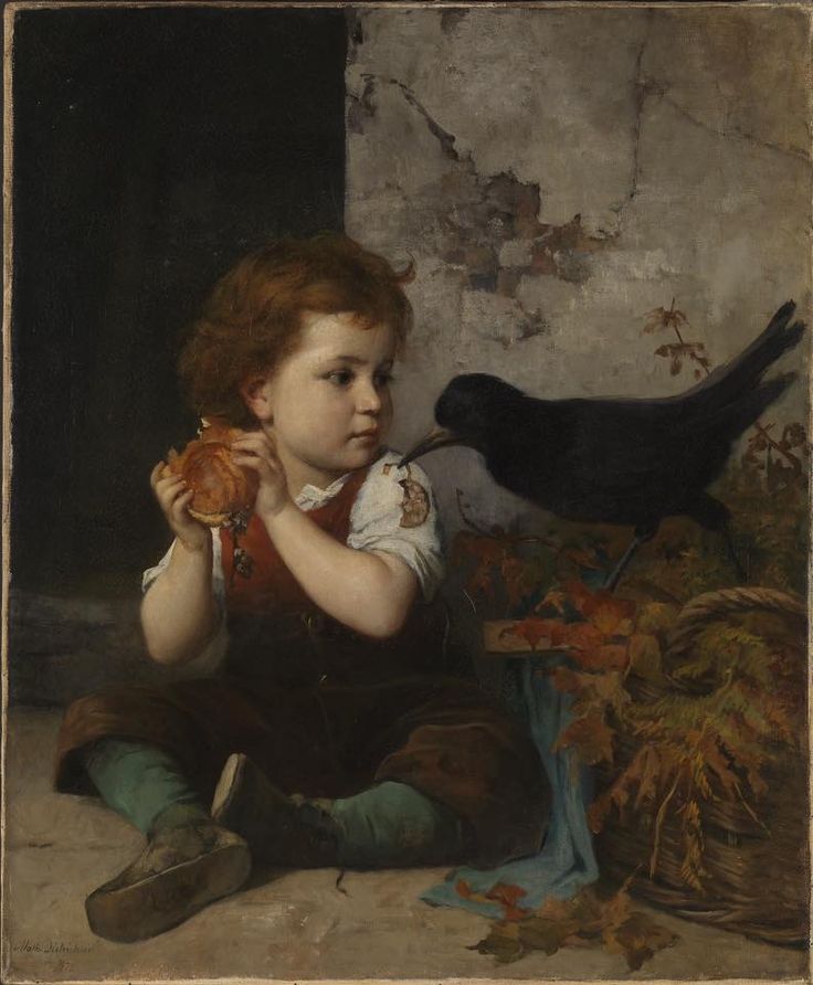 The boy and the crow, vintage artwork by Johanne Mathilde Dietrichson, 12x8" (A4) Poster