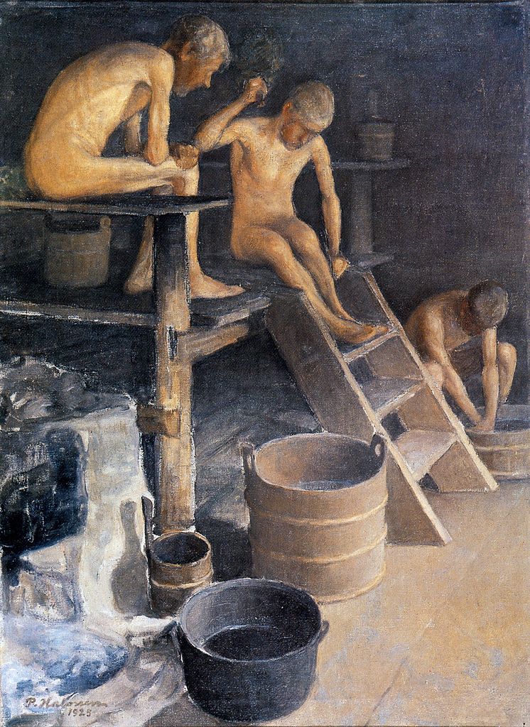 In the Sauna, vintage artwork by Pekka Halonen, 12x8" (A4) Poster