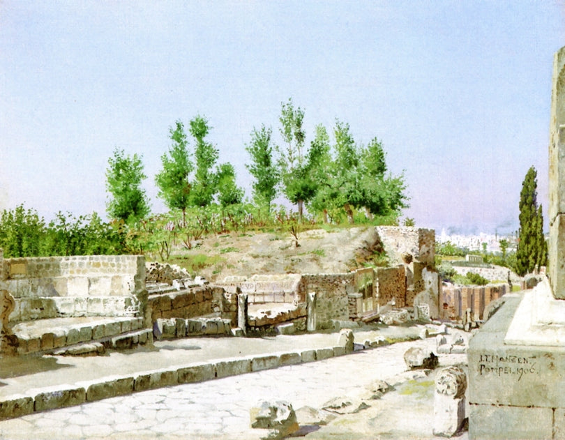 View of Pompeii, vintage artwork by Josef Theodor Hansen, 12x8" (A4) Poster