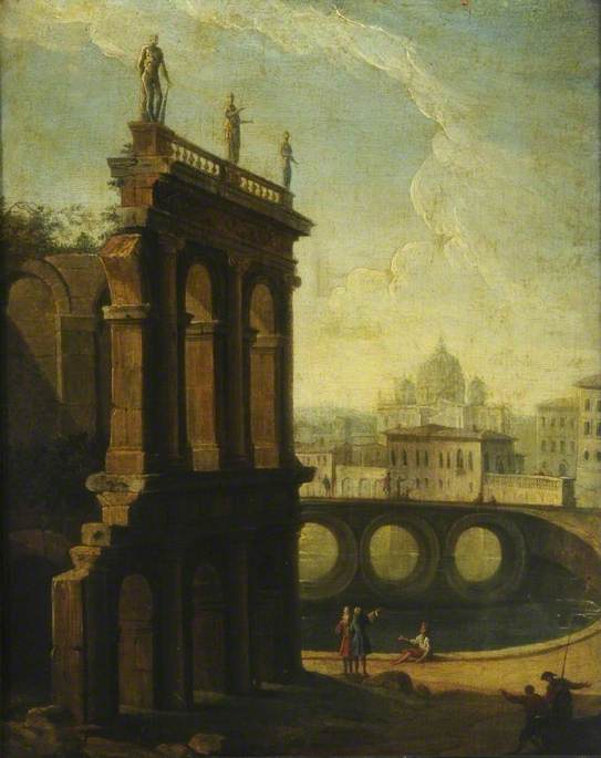 Castel Sant' Angelo, Rome, vintage artwork by Attributed to Claude-Joseph Vernet, 12x8