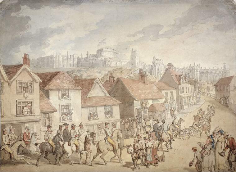 Windsor Castle from Eton Town, vintage artwork by Thomas Rowlandson, 12x8" (A4) Poster