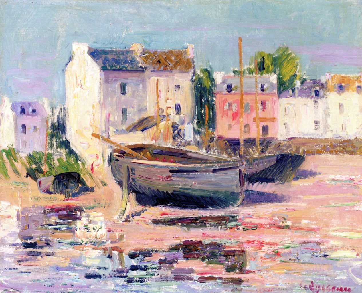 Boats Beached in Port, vintage artwork by Gustave Loiseau, 12x8" (A4) Poster