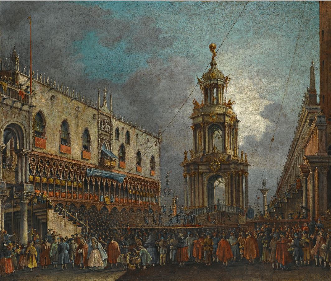 Venice. A View of Piazetta at Carnival, vintage artwork by Francesco Zanin, 12x8" (A4) Poster