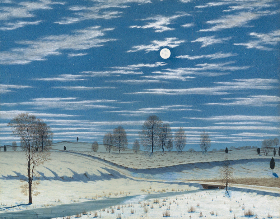Winter Scene in Moonlight, vintage artwork by Henry Farrer, 12x8" (A4) Poster