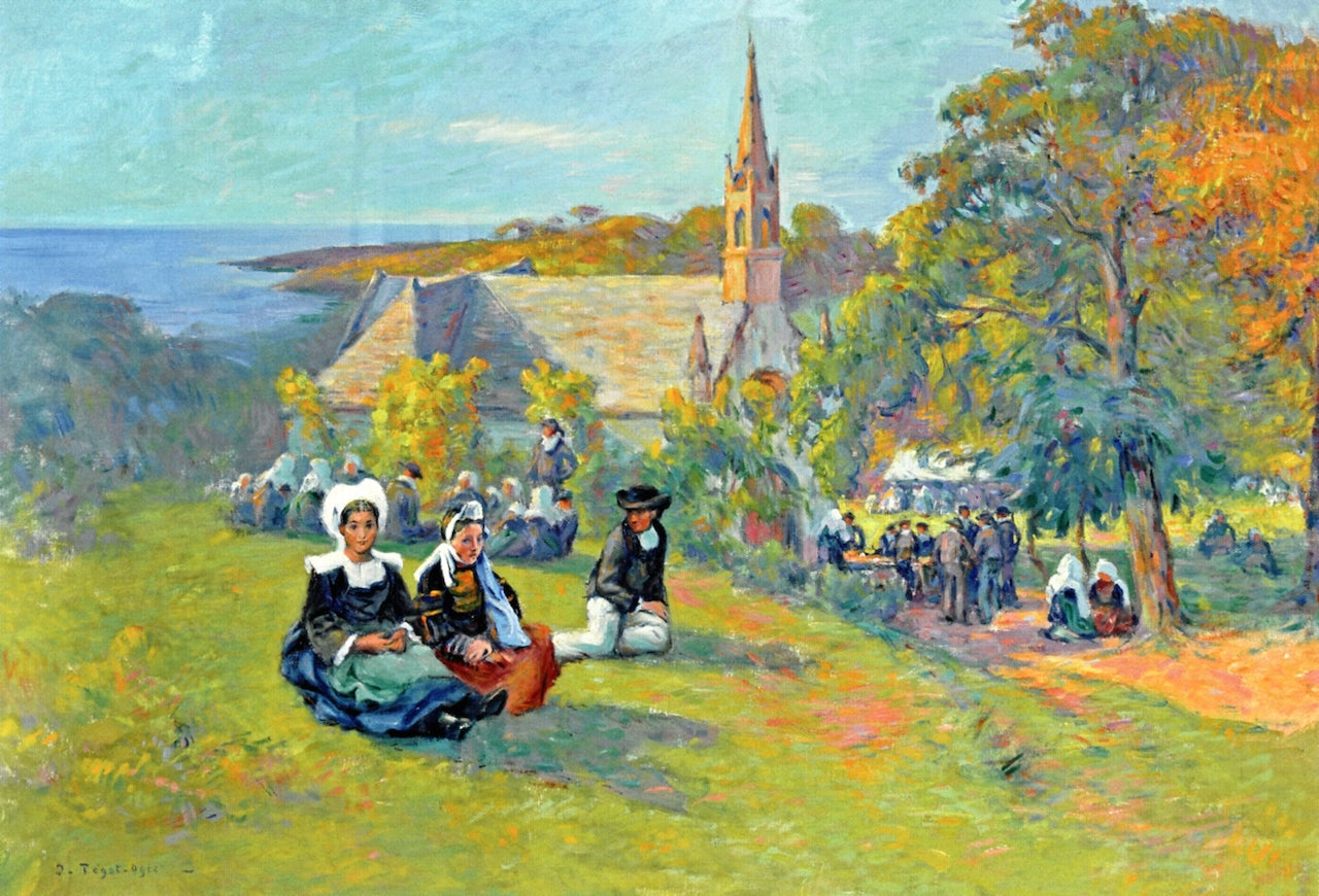 Pardon de la Pitie, Pouldu, vintage artwork by Jean-Bertrand Pegot-Ogier, 12x8" (A4) Poster
