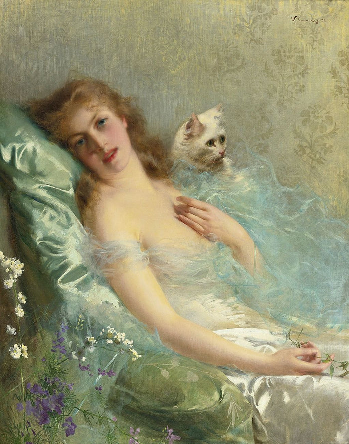 The White Cat by Vittorio Matteo Corcos,A3(16x12