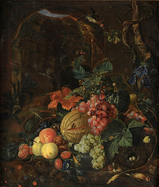 Fruit still life, vintage artwork by Abraham Mignon, 12x8" (A4) Poster