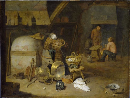 Farm Interior, vintage artwork by David Ryckaert III, 12x8" (A4) Poster