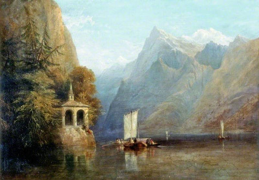 Lake Lucerne with William Tell's Chapel, vintage artwork by Thomas Miles Richardson, Sr., 12x8" (A4) Poster
