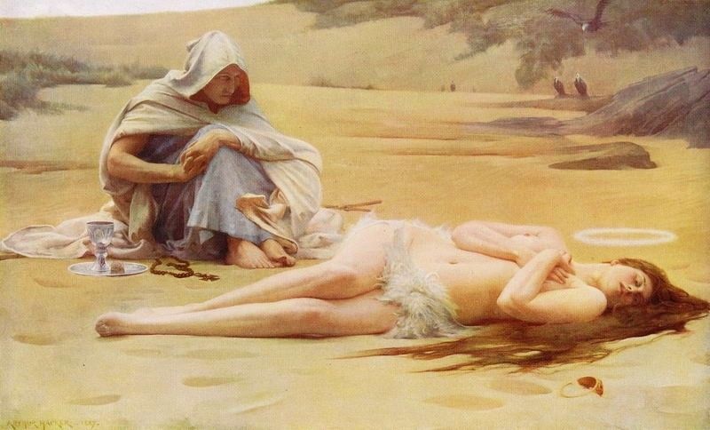 Pelagia and Philammon, vintage artwork by Arthur Hacker, 12x8" (A4) Poster