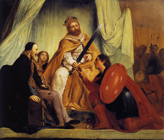 Frederick Barbarossa awards the city of Haarlem with a sword for its shield or coat-of-arms, vintage artwork by Pieter Fransz. de Grebber, 12x8" (A4) Poster