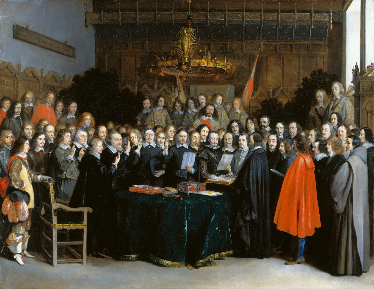 The Swearing of the Oath of Ratification of the Treaty of Munster, vintage artwork by Gerard ter Borch, 12x8" (A4) Poster