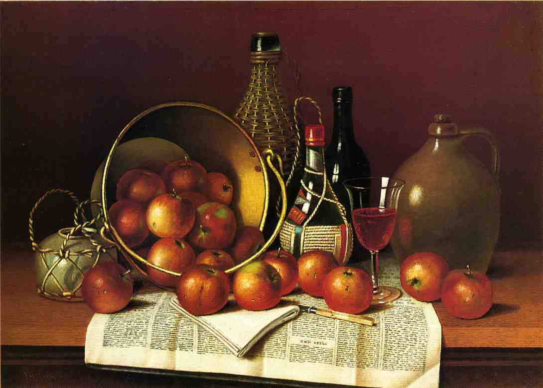Still Liife with Wine and Apples, vintage artwork by Thomas H. Hope, 12x8" (A4) Poster