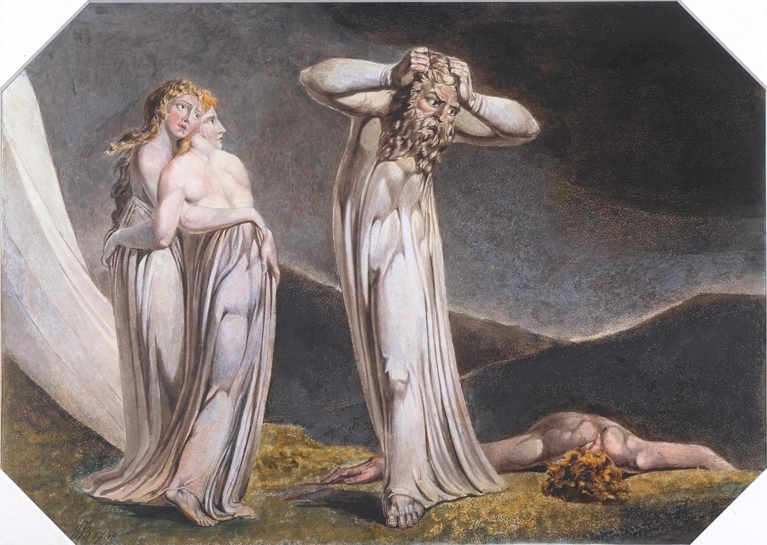 Lamech and His Two Wives, vintage artwork by William Blake, 12x8" (A4) Poster