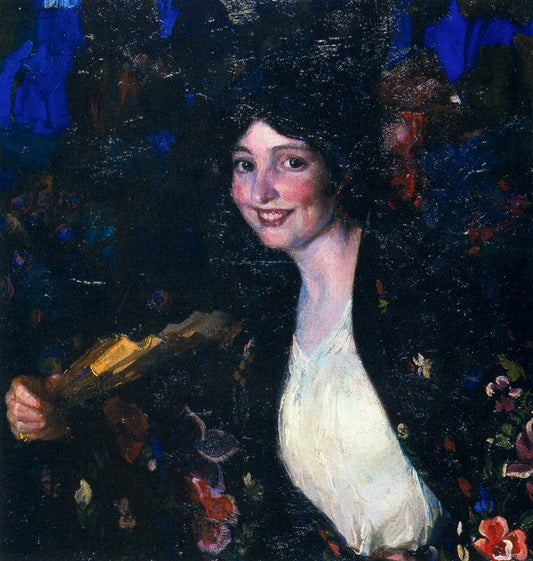 Mujer con Abanico, vintage artwork by Jose Mongrell Torrent, 12x8" (A4) Poster