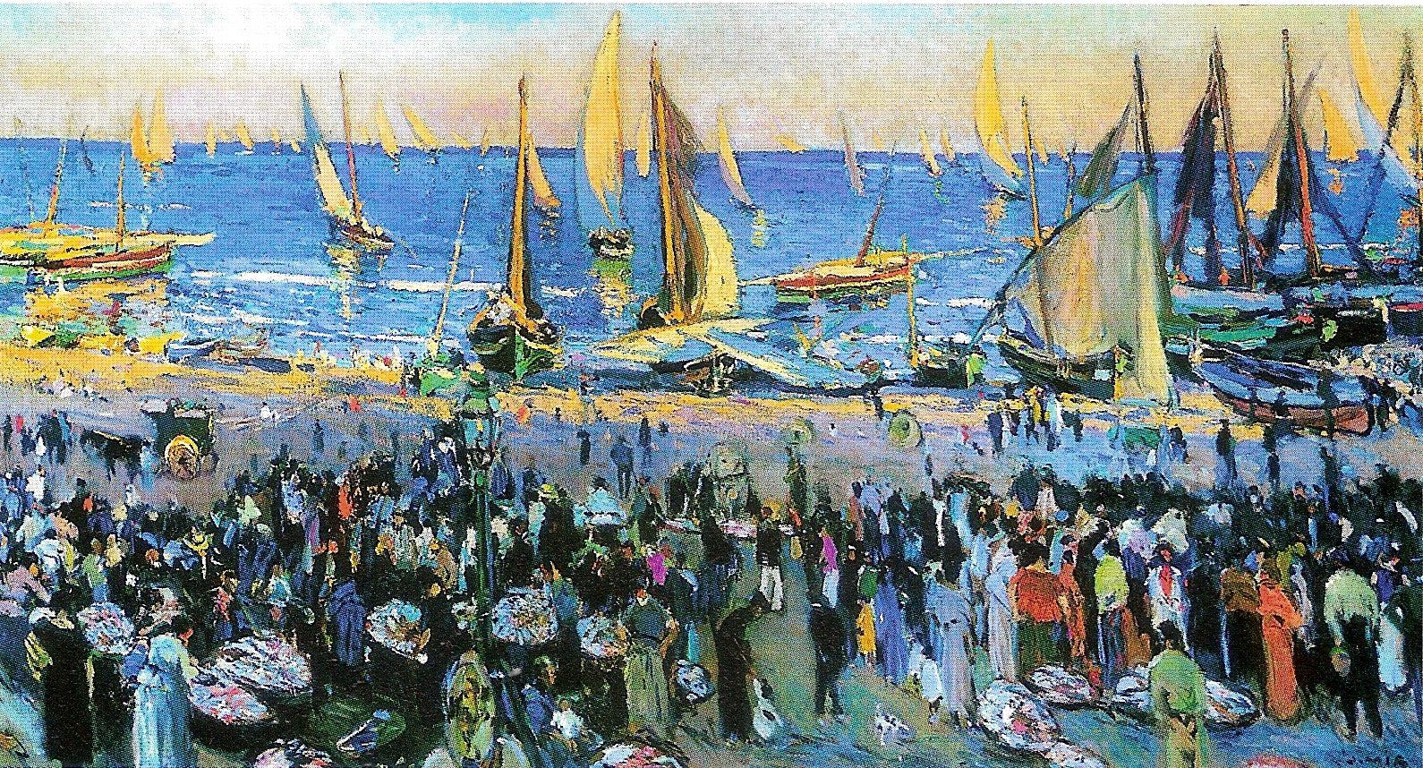 La playa de Vilanova, vintage artwork by Joaquin Mir  Trinxet, 12x8" (A4) Poster