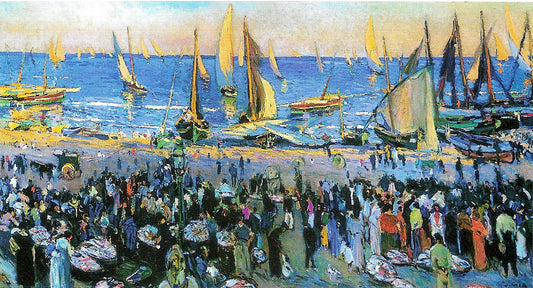La playa de Vilanova, vintage artwork by Joaquin Mir  Trinxet, 12x8" (A4) Poster