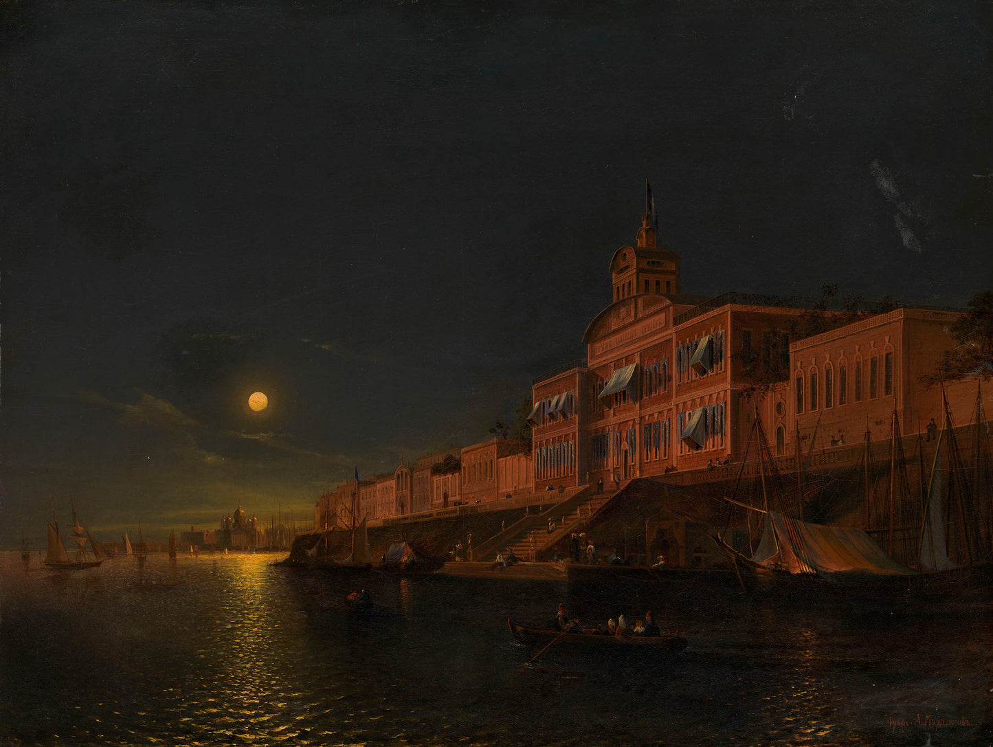 Moonlit Night on an Italian Lagoon, vintage artwork by Alexander Mordvinov, A3 (16x12") Poster Print
