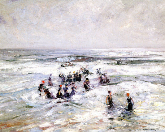 Bathers at Ogunqut, vintage artwork by Charles H. Woodbury, 12x8" (A4) Poster