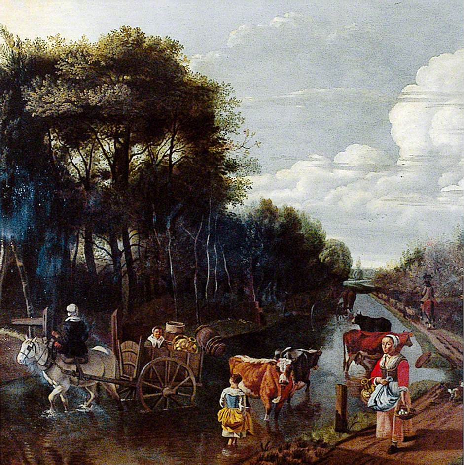 Landscape with a Road, a Cart and Figures, vintage artwork by Jan Siberechts, 12x8" (A4) Poster