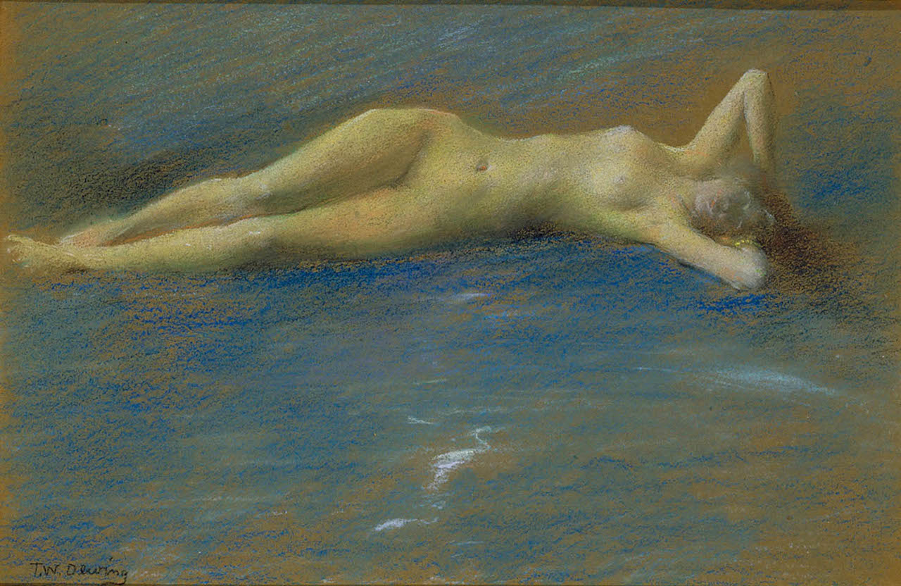 Reclining Nude Figure of a Girl, vintage artwork by Thomas Wilmer Dewing, 12x8" (A4) Poster
