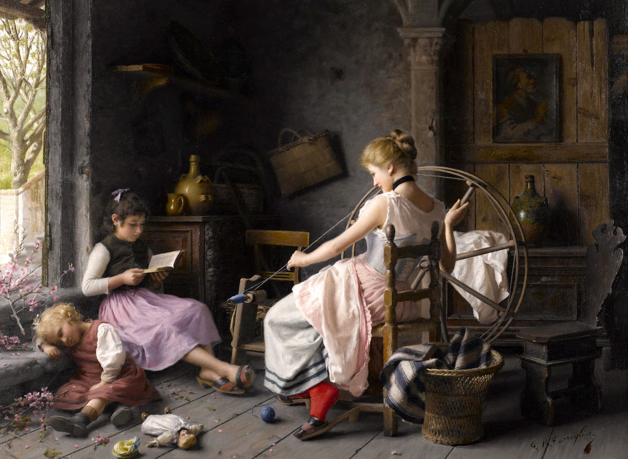 The spinning wheel by Giovanni Battista Torriglia,A3(16x12")Poster