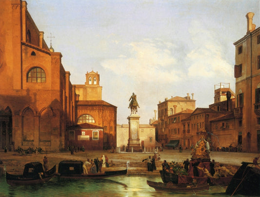 Venice: Preparations for a Festival at the Campo di SS Giovanni e Paolo, Looking North-East, with the Equestrian Monument to Bartolomeo Colleoni, vintage artwork by Lancelot-Theodore Turpin de Crisse, 12x8" (A4) Poster