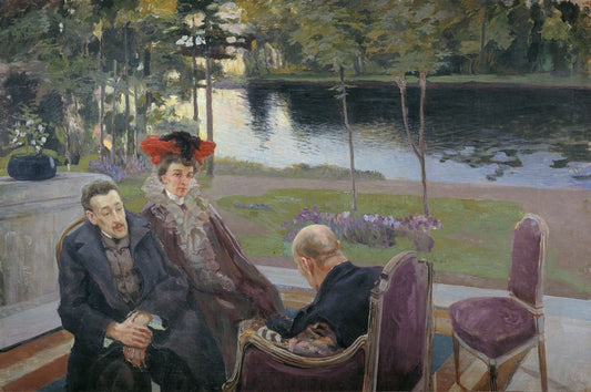 Borisov-Musatov with His Family, vintage artwork by Mikhail Demyanov, 12x8" (A4) Poster