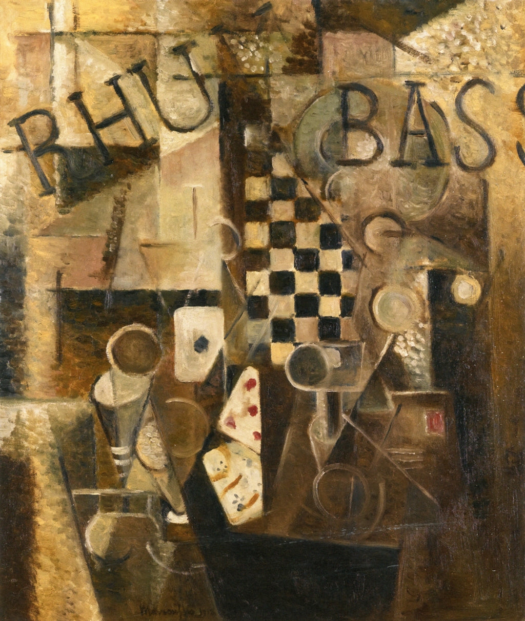 Still Life with Checkerboard / Rhum / Bass, vintage artwork by Louis Marcoussis, 12x8" (A4) Poster