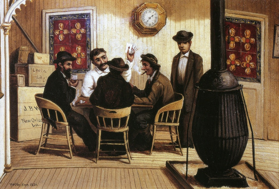 Card Players on the Steamboar, vintage artwork by William Aiken Walker, 12x8" (A4) Poster
