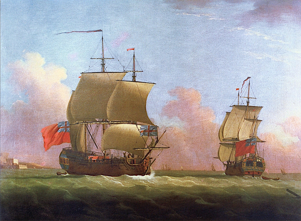 The Ship-Rigged Royal Yacht "Dublin" in Two Positions, vintage artwork by Peter Monamy, 12x8" (A4) Poster