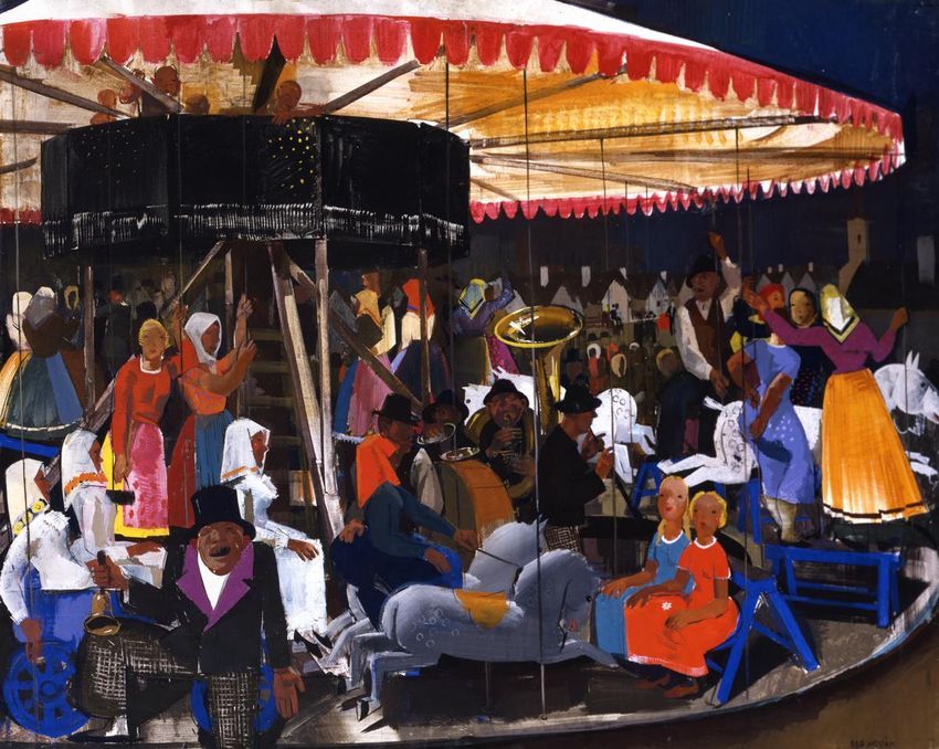 Carousel, vintage artwork by Vilmos Aba-Novák, 12x8" (A4) Poster