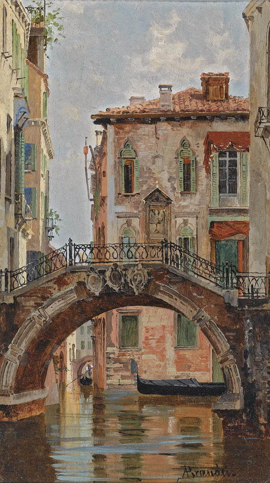 A Bridge over a Venetian Canal, vintage artwork by Antonietta Brandeis, 12x8" (A4) Poster