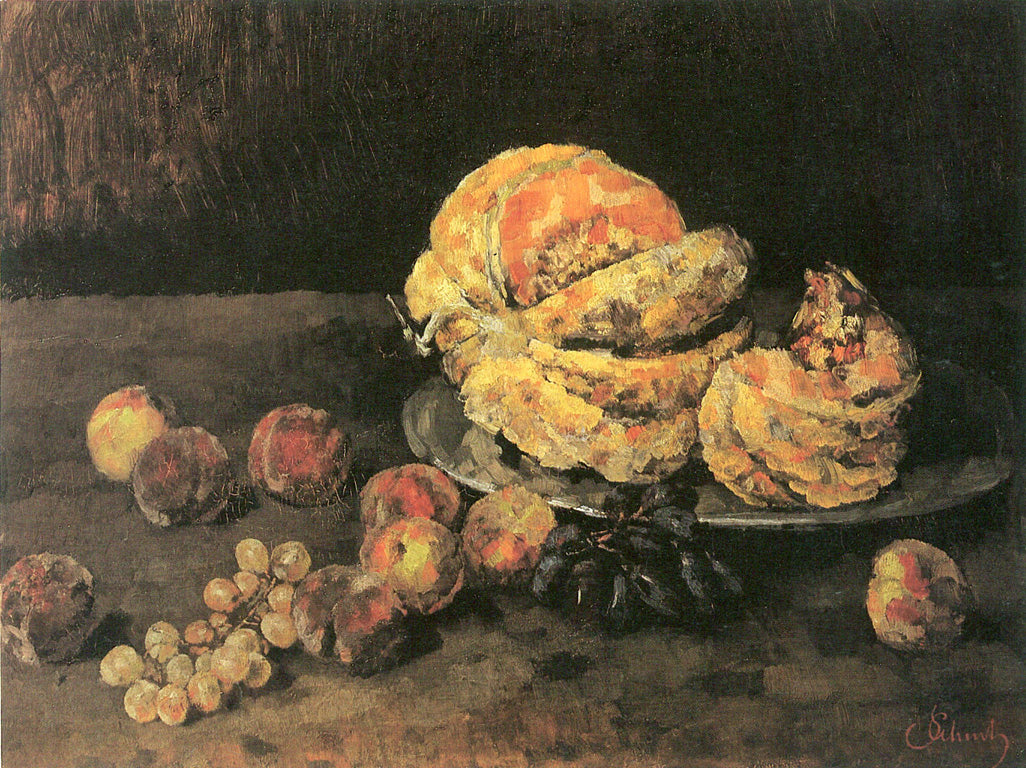 Pumpkin, peaches and grapes, vintage artwork by Carl Eduard Schuch, 12x8" (A4) Poster