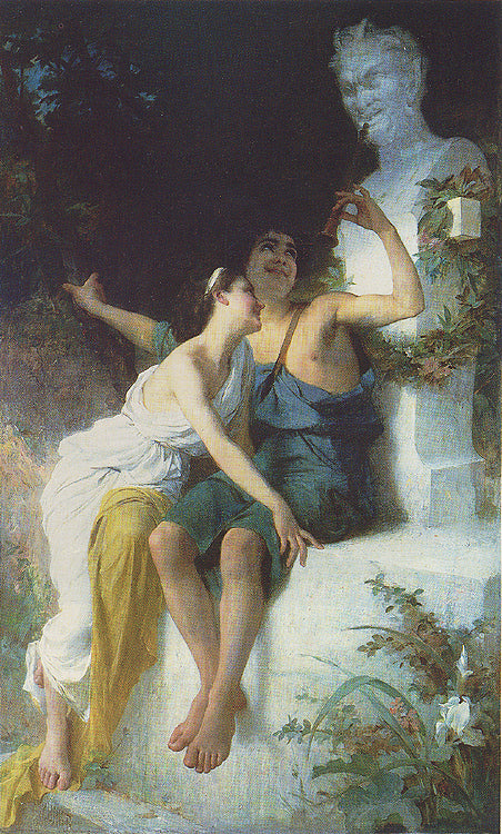 Bacchantie Frolic before a Herm of a Satyr, vintage artwork by Émile Munier, 12x8" (A4) Poster