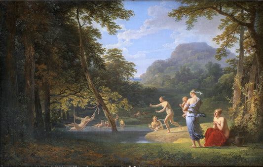 Bathers in a Classical Landscape, vintage artwork by Jacques-Antoine Vallin, 12x8" (A4) Poster