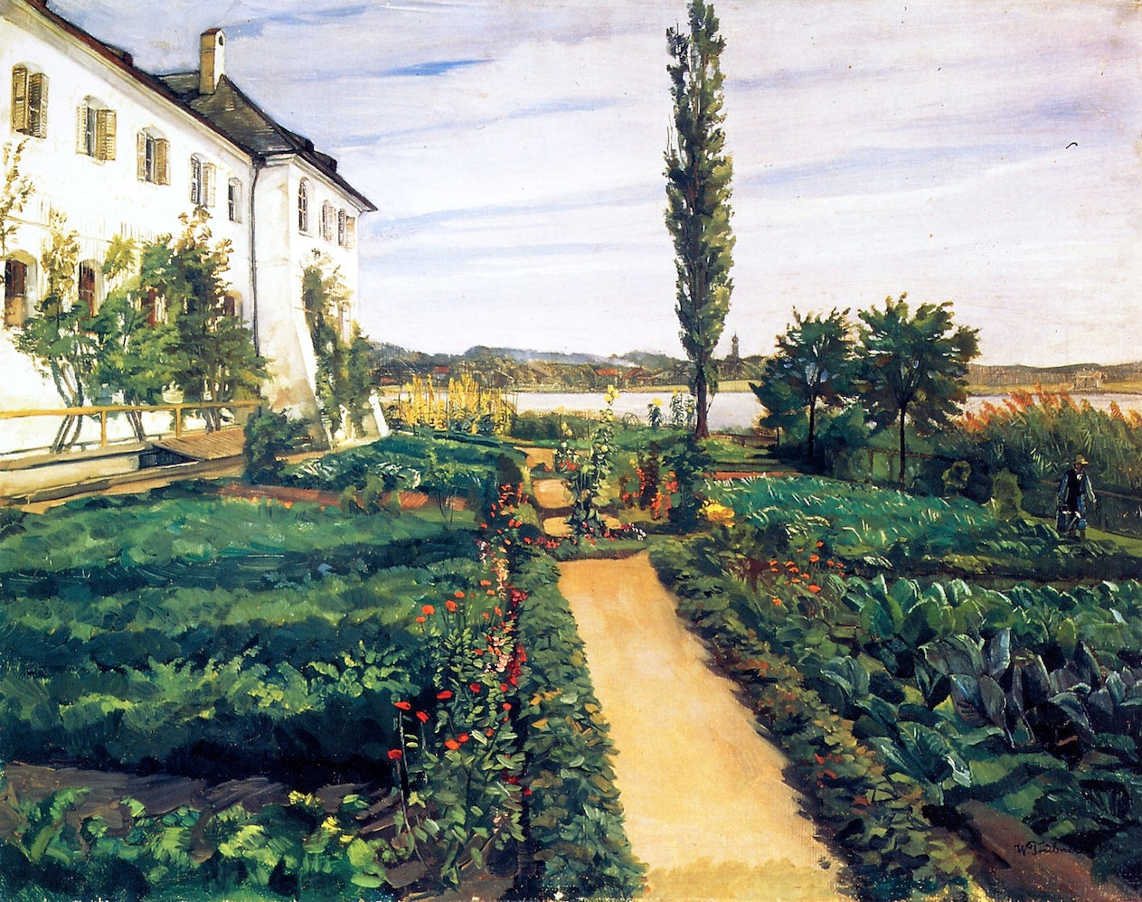 Seeon Monastery Garden, vintage artwork by Wilhelm Trübner, 12x8" (A4) Poster