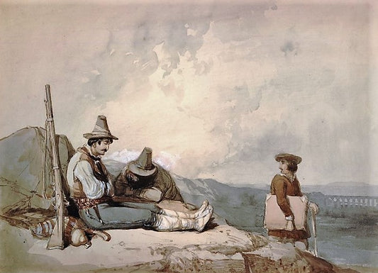 Portrait of George Clarkson Stanfield Carrying a Portfolio and Passing Two Brigands, vintage artwork by Clarkson Frederick Stanfield, A3 (16x12") Poster Print