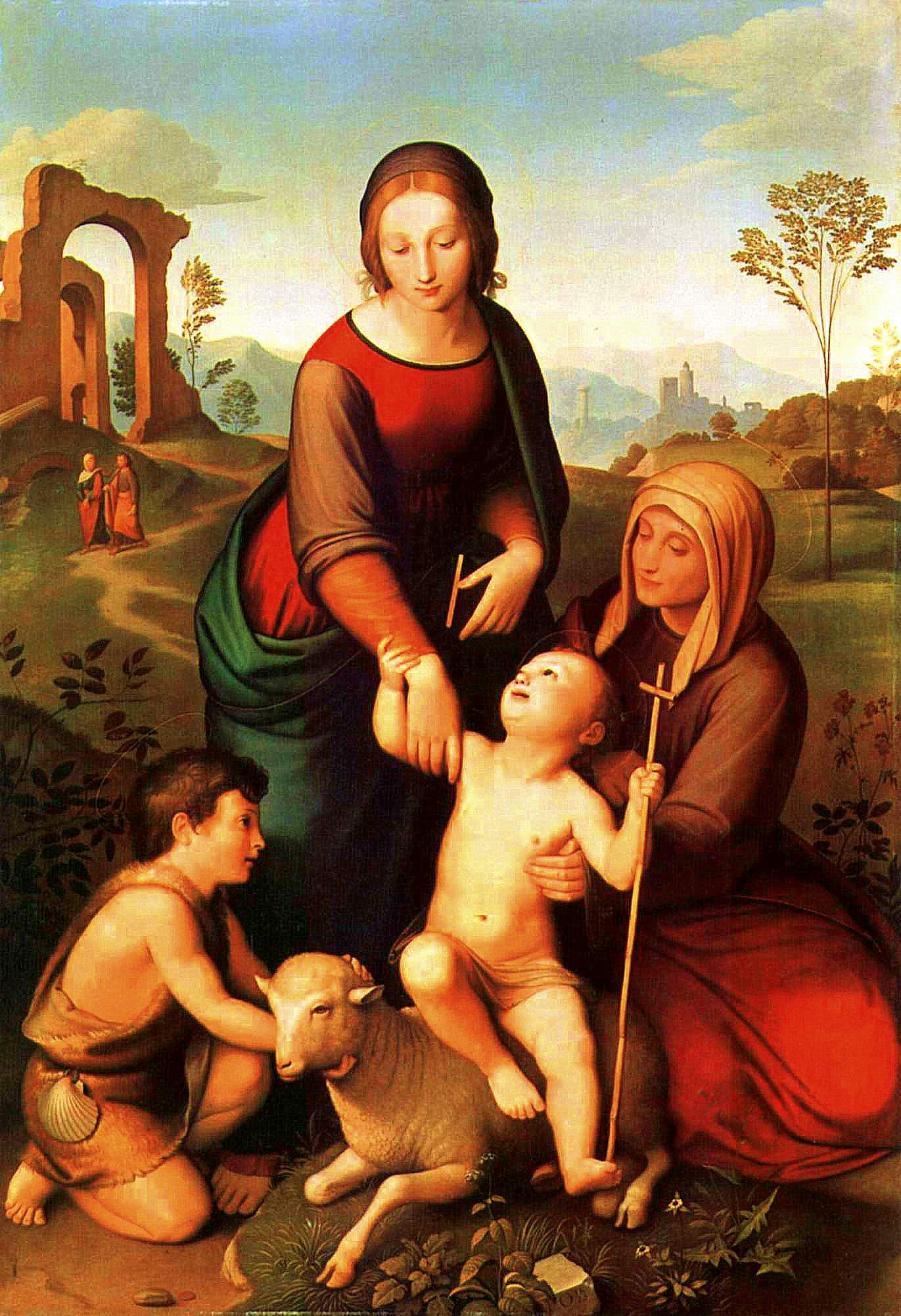 Mary and Elizabeth with Jesus and John the Baptist, vintage artwork by Johann Friedrich Overbeck, 12x8" (A4) Poster