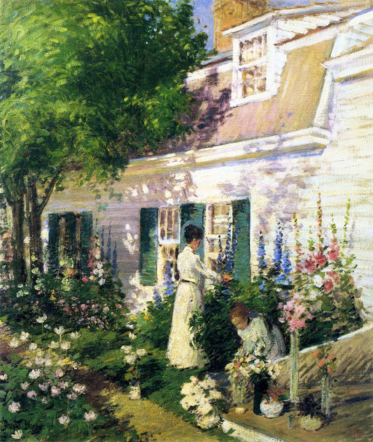 Among the Hollyhocks, vintage artwork by Dwight Blaney, 12x8" (A4) Poster